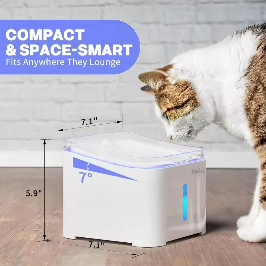 2L Pet Water Fountain with Filter &amp; LED Light - BPA-Free Automatic Cat Dog Drinking Dispenser, Ultra Quiet, Visible Water Level