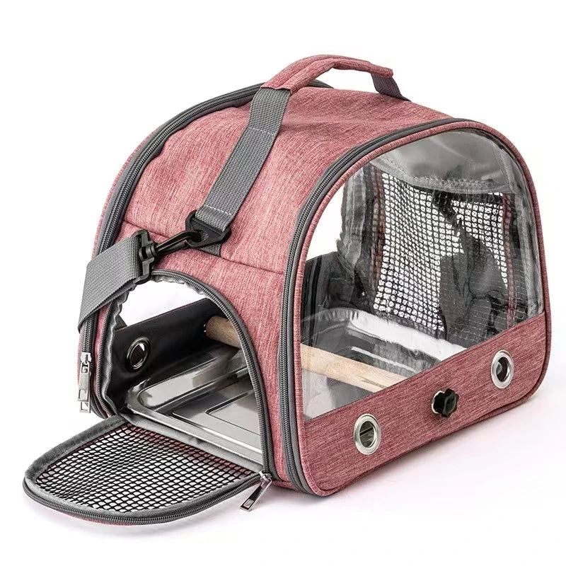 Portable Pet Backpack Travel Transport Bag with Transparent Side  Foldable Carrier for Small Pets Rats Rabbits Parakeets B