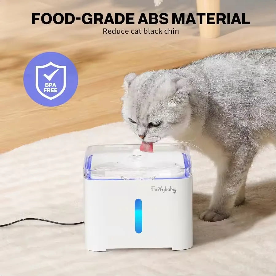 2L Pet Water Fountain with Filter &amp; LED Light - BPA-Free Automatic Cat Dog Drinking Dispenser, Ultra Quiet, Visible Water Level