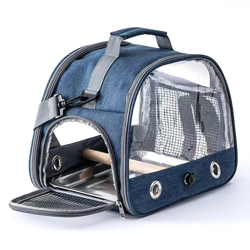 Portable Pet Backpack Travel Transport Bag with Transparent Side  Foldable Carrier for Small Pets Rats Rabbits Parakeets B