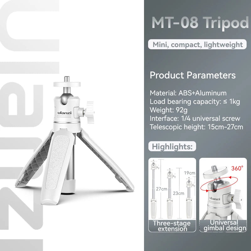 Ulanzi MT-08 Mini Tripod White Color Foldable Tripod Monopod  Mount 1/4&