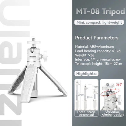 Ulanzi MT-08 Mini Tripod White Color Foldable Tripod Monopod  Mount 1/4&