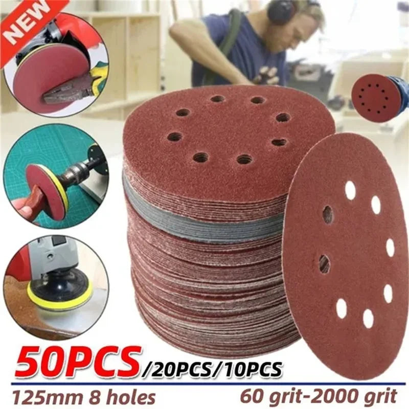 8Hole 125mm Sandpaper Woodworking Metal Grinding Disc Abrasive Polishing Tool 40/1000/2000 Grit Sanding Discs Dremel Accessories