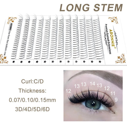 Abonnie Wide Premade Fan Lash Extensions Volume Fans Lashes 3d/4d/5d/6d Long Stem Volume Fan Professional Eyelashes Extensions