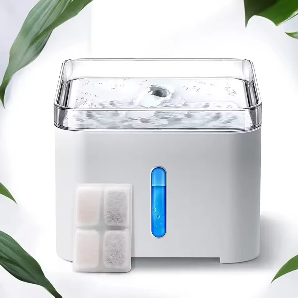 2L Pet Water Fountain with Filter &amp; LED Light - BPA-Free Automatic Cat Dog Drinking Dispenser, Ultra Quiet, Visible Water Level