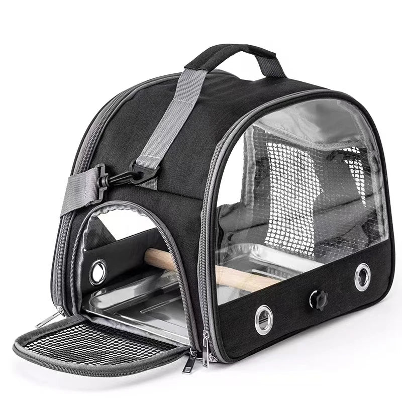 Portable Pet Backpack Travel Transport Bag with Transparent Side  Foldable Carrier for Small Pets Rats Rabbits Parakeets B